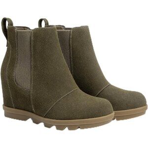 Athlefit Women's Olive Green Faux Leather Wedge Comfortable Ankle Wedge BootiesW